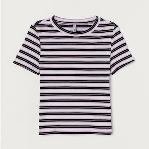 H&M Pink/Black/White Striped Rib Knit Top
